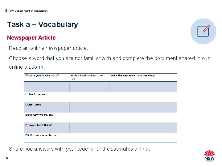 NSW Department of Education Task a – Vocabulary Newspaper Article Read an online newspaper