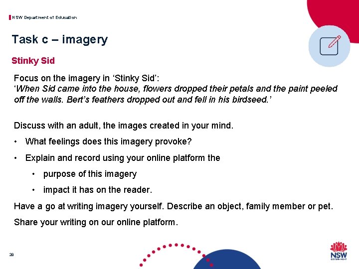 NSW Department of Education Task c – imagery Stinky Sid Focus on the imagery