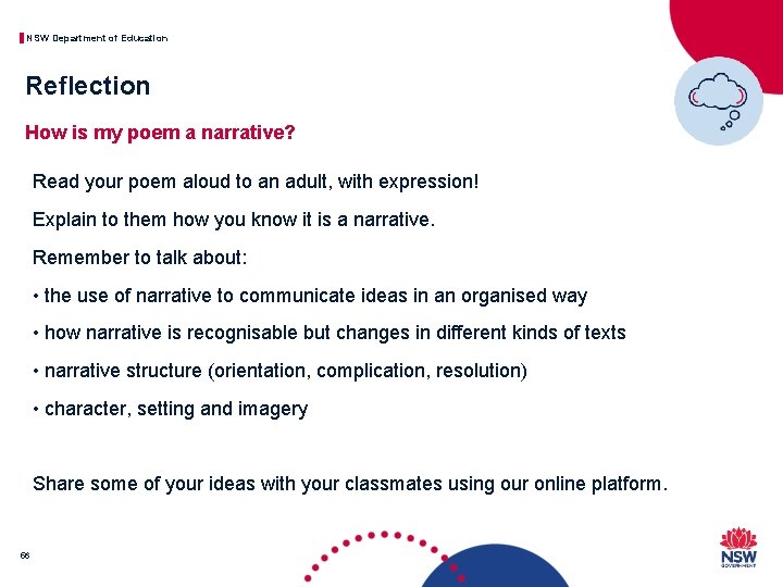 NSW Department of Education Reflection How is my poem a narrative? Read your poem
