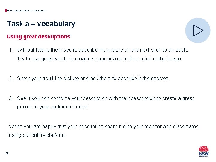 NSW Department of Education Task a – vocabulary Using great descriptions 1. Without letting