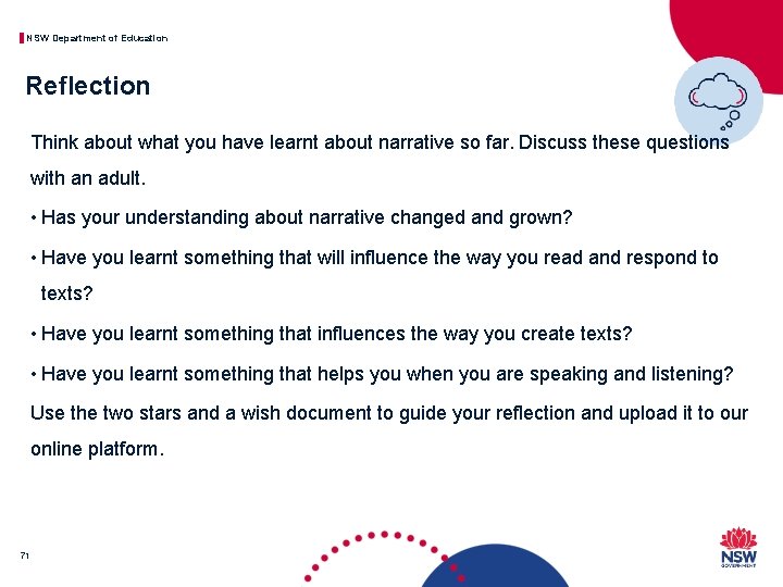 NSW Department of Education Reflection Think about what you have learnt about narrative so