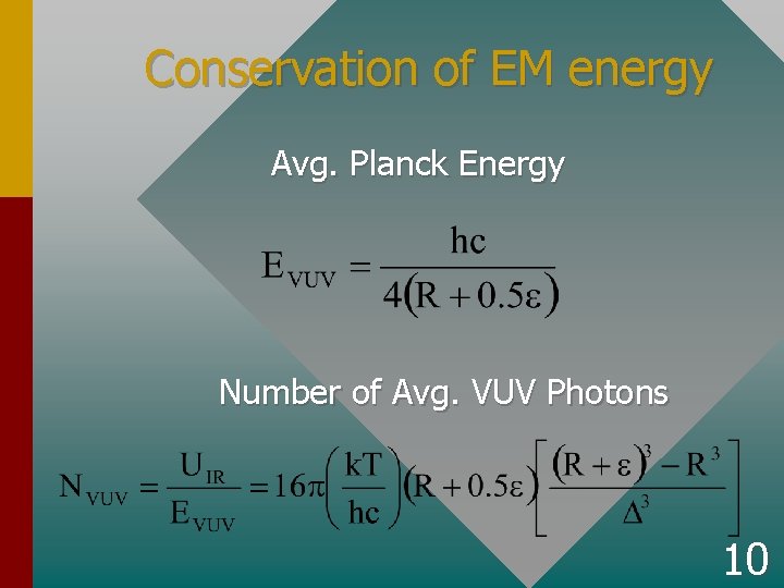 Conservation of EM energy Avg. Planck Energy Number of Avg. VUV Photons 10 