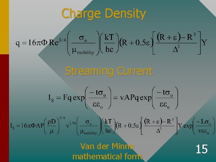 Charge Density Streaming Current Van der Minne mathematical form 15 