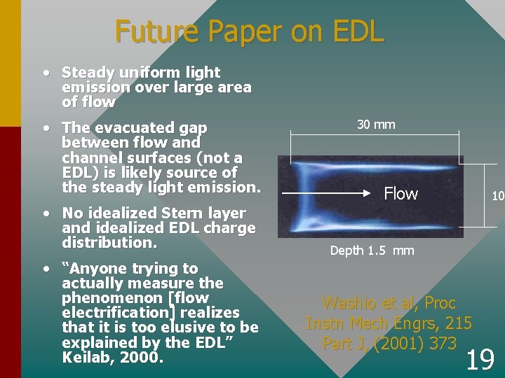 Future Paper on EDL • Steady uniform light emission over large area of flow