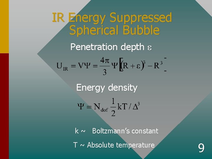 IR Energy Suppressed Spherical Bubble Penetration depth e Energy density k ~ Boltzmann’s constant