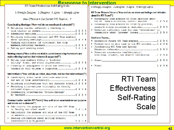Response to Intervention RTI Team Effectiveness Self-Rating Scale www. interventioncentral. org 42 