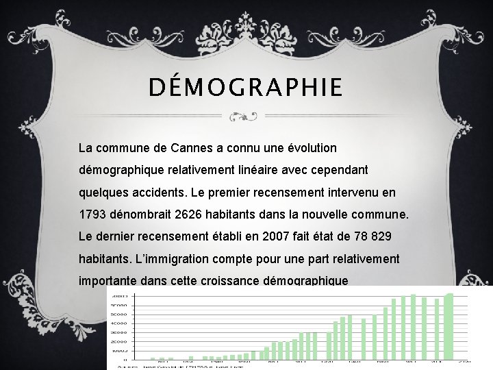 DÉMOGRAPHIE La commune de Cannes a connu une évolution démographique relativement linéaire avec cependant