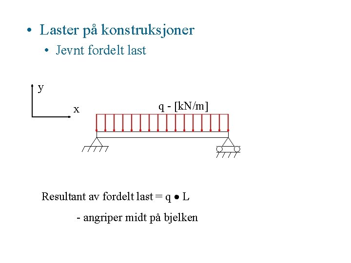• Laster på konstruksjoner • Jevnt fordelt last y x q - k. • Laster på konstruksjoner • Jevnt fordelt last y x q - k.