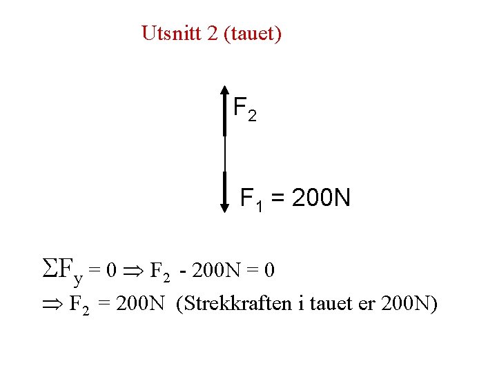 Utsnitt 2 (tauet) F 2 Fy = 0 F 2 F 1 = 200