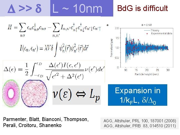  >> L ~ 10 nm Bd. G is difficult Expansion in 1/k. FL,