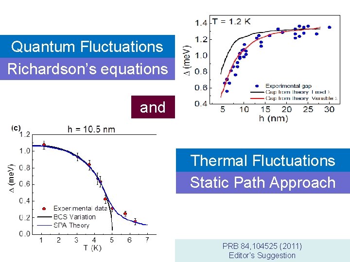 Quantum Fluctuations Richardson’s equations and Thermal Fluctuations Static Path Approach PRB 84, 104525 (2011)