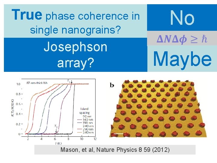 True phase coherence in single nanograins? Josephson array? No Maybe Mason, et al, Nature