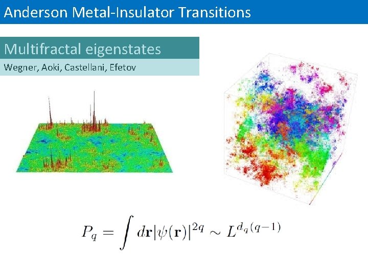 Anderson Metal-Insulator Transitions Multifractal eigenstates Wegner, Aoki, Castellani, Efetov 