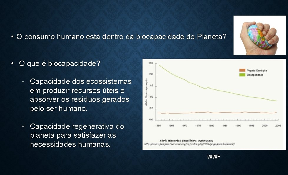  • O consumo humano está dentro da biocapacidade do Planeta? • O que