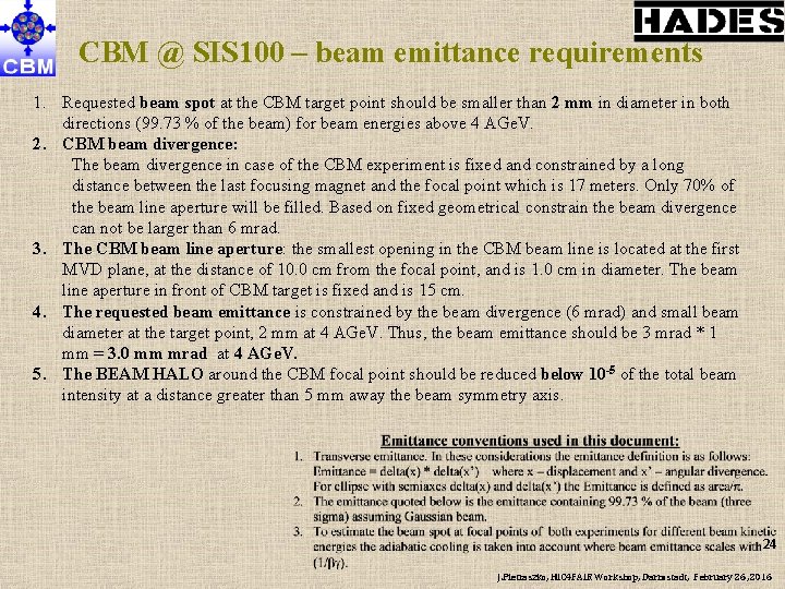 CBM @ SIS 100 – beam emittance requirements 1. Requested beam spot at the