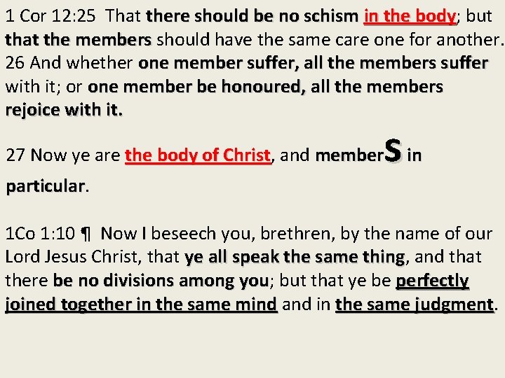 1 Cor 12: 25 That there should be no schism in the body; body