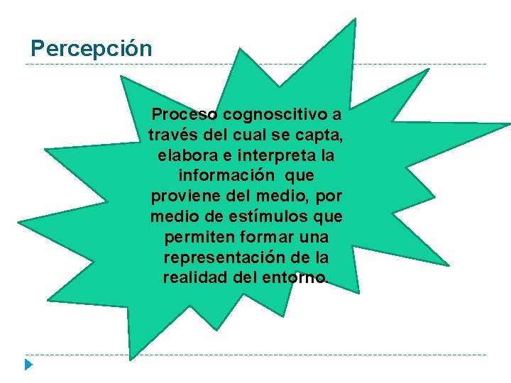 Percepción Proceso cognoscitivo a través del cual se capta, elabora e interpreta la información