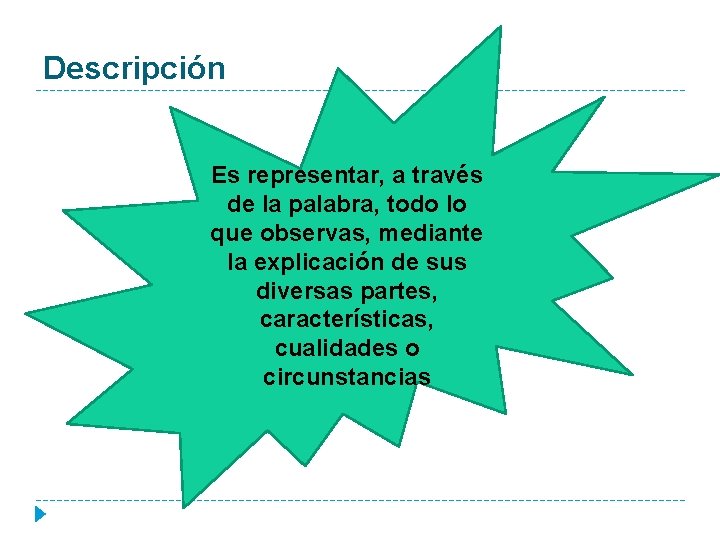 Descripción Es representar, a través de la palabra, todo lo que observas, mediante la