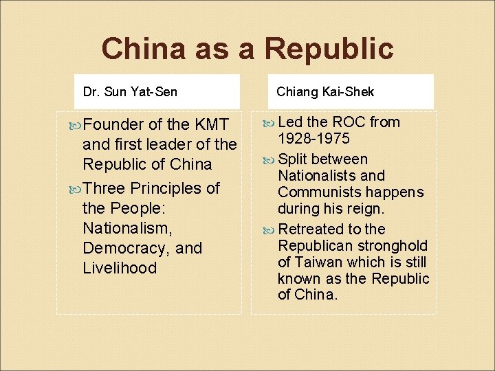 China as a Republic Dr. Sun Yat-Sen Founder of the KMT and first leader
