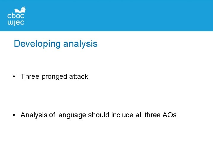 Developing analysis • Three pronged attack. • Analysis of language should include all three