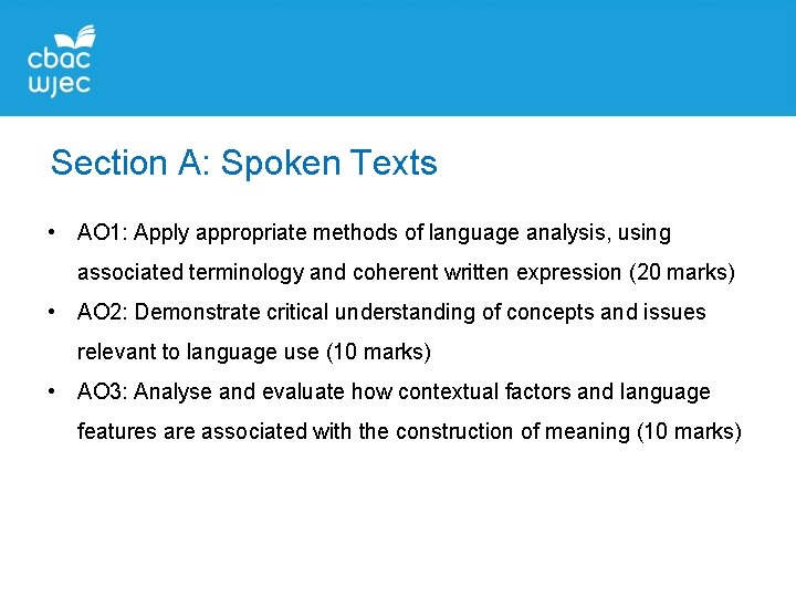 Section A: Spoken Texts • AO 1: Apply appropriate methods of language analysis, using