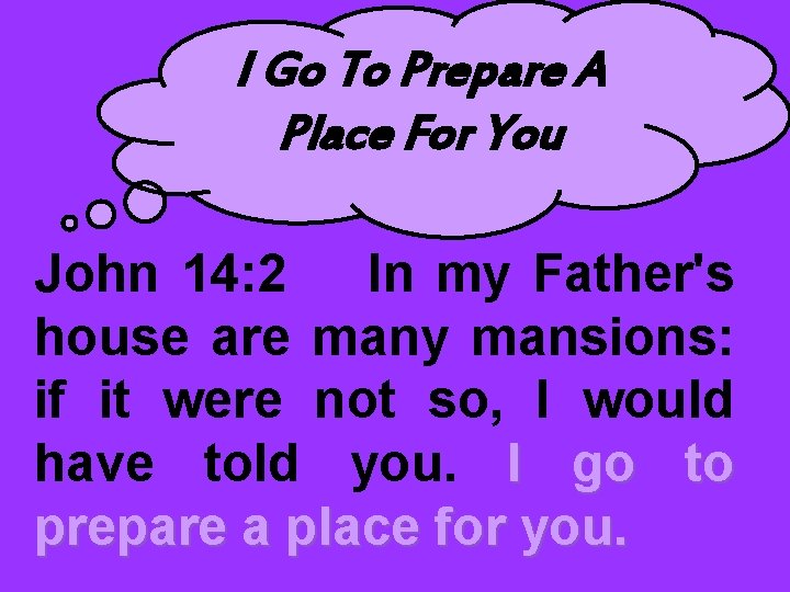 I Go To Prepare A Place For You John 14: 2 In my Father's