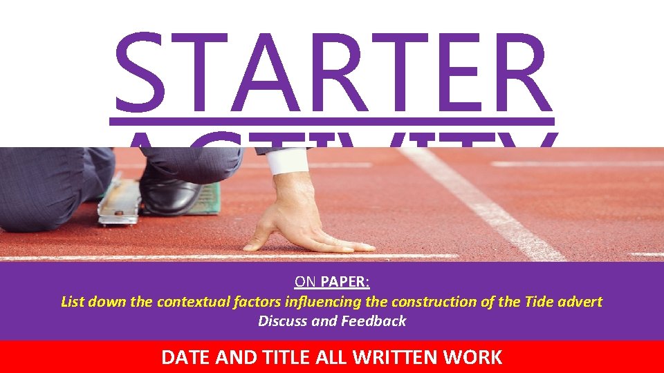 STARTER ACTIVITY ON PAPER: List down the contextual factors influencing the construction of the