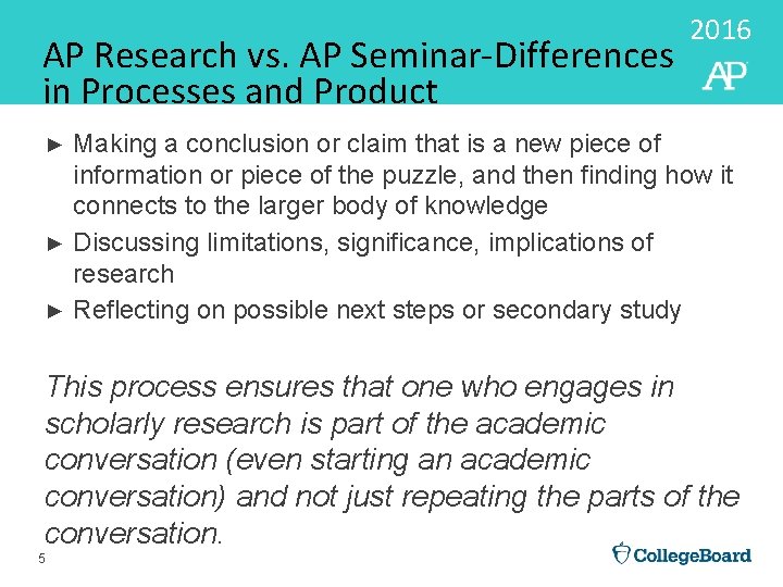 AP Research vs. AP Seminar-Differences in Processes and Product 2016 Making a conclusion or