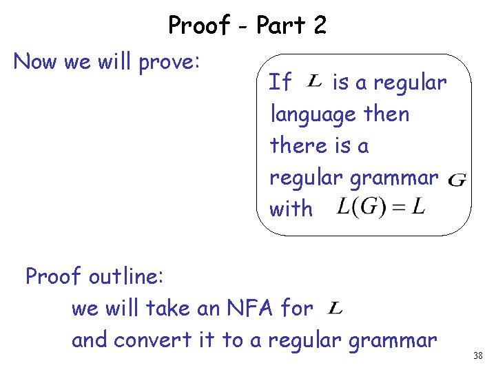 Proof - Part 2 Now we will prove: If is a regular language then