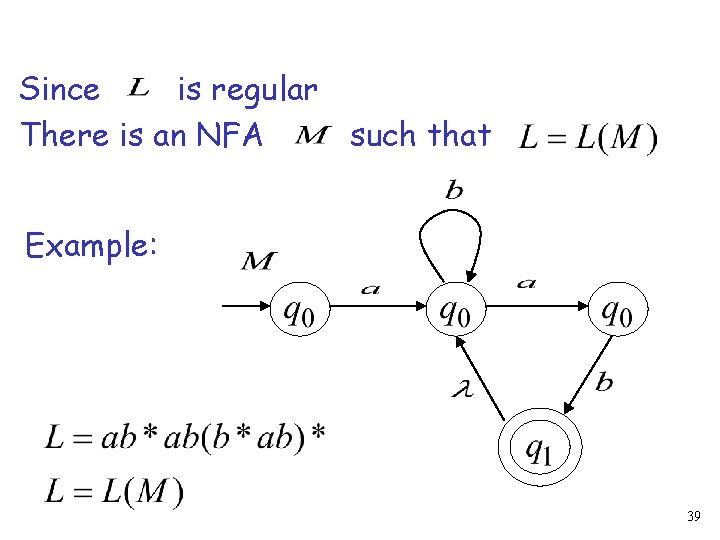 Since is regular There is an NFA such that Example: 39 