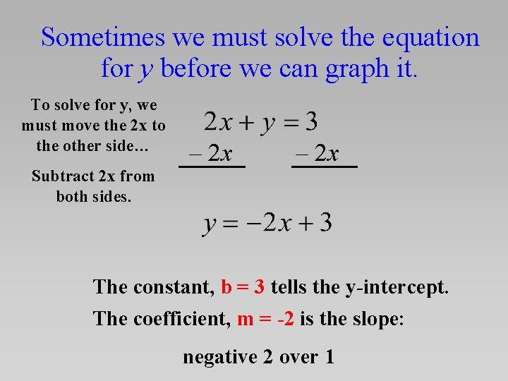 Sometimes we must solve the equation for y before we can graph it. To