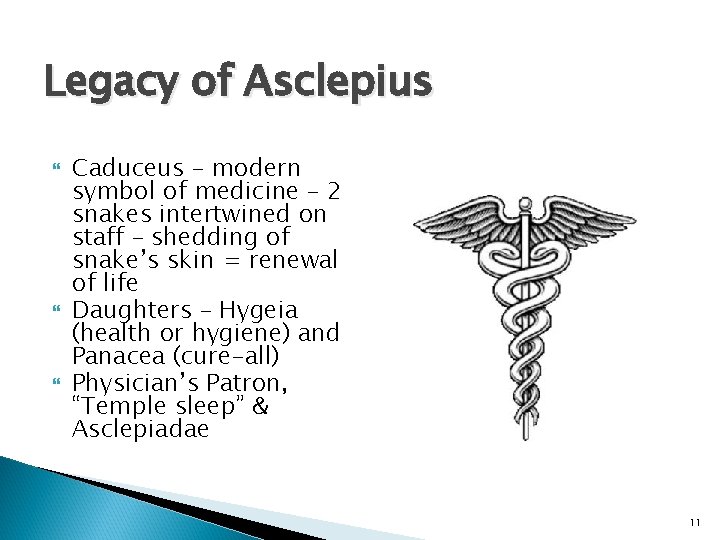 Legacy of Asclepius Caduceus – modern symbol of medicine – 2 snakes intertwined on