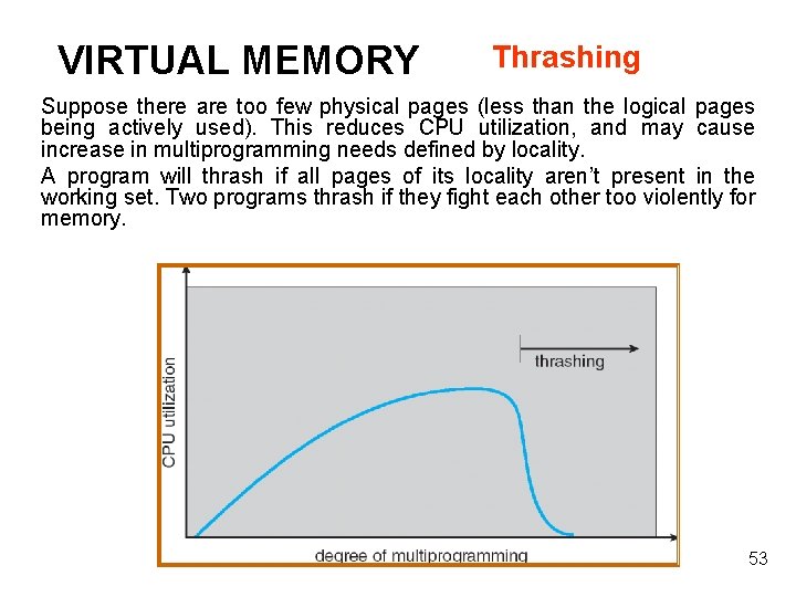 VIRTUAL MEMORY Thrashing Suppose there are too few physical pages (less than the logical