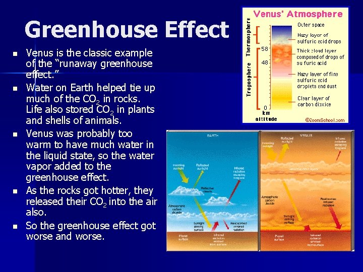 Greenhouse Effect n n n Venus is the classic example of the “runaway greenhouse