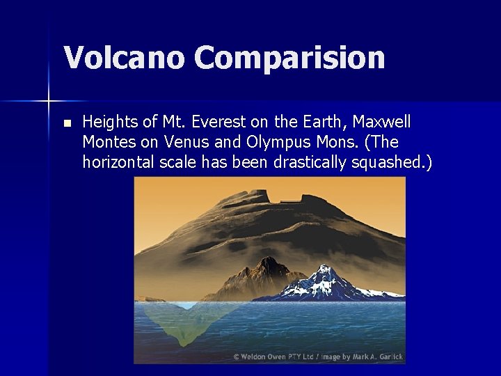 Volcano Comparision n Heights of Mt. Everest on the Earth, Maxwell Montes on Venus