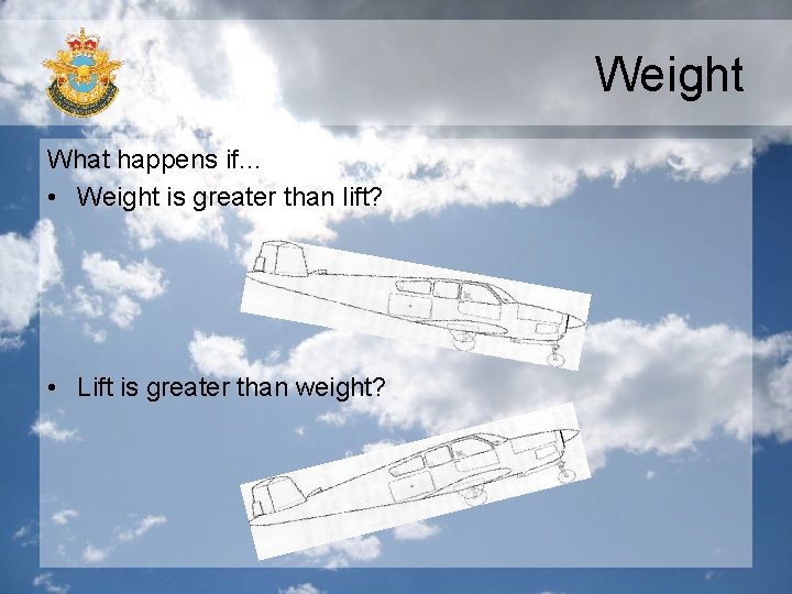 Weight What happens if… • Weight is greater than lift? • Lift is greater