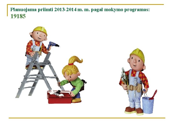 Planuojama priimti 2013 -2014 m. m. pagal mokymo programas: 19185 