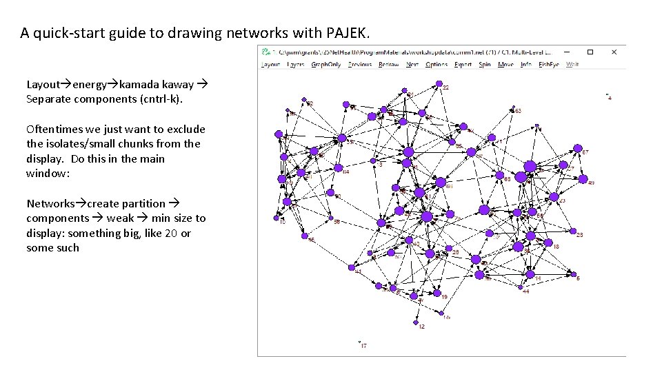 A quick-start guide to drawing networks with PAJEK. Layout energy kamada kaway Separate components