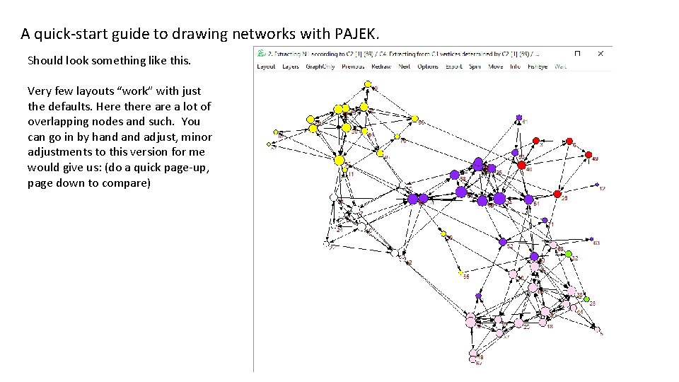 A quick-start guide to drawing networks with PAJEK. Should look something like this. Very