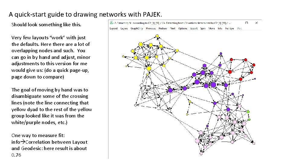 A quick-start guide to drawing networks with PAJEK. Should look something like this. Very
