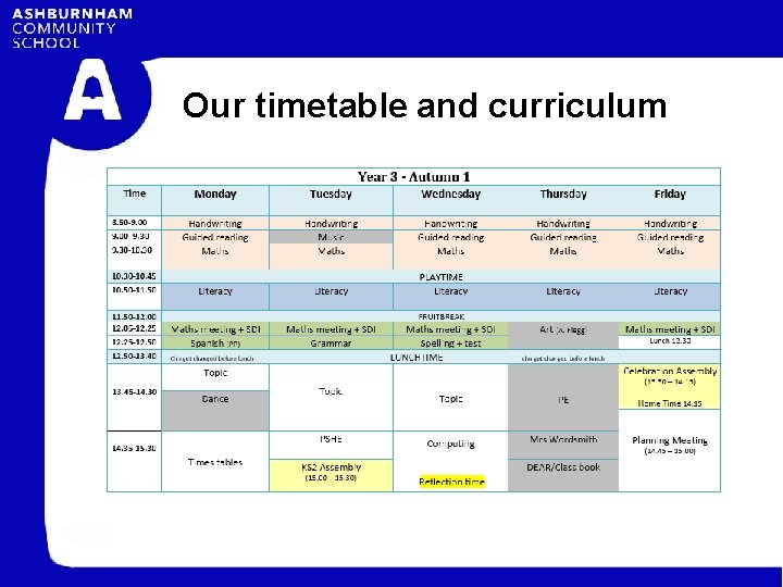 Our timetable and curriculum 