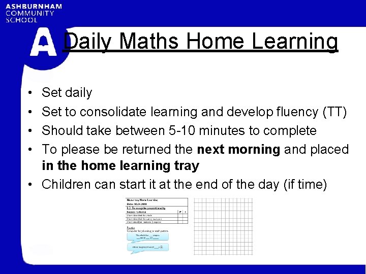 Daily Maths Home Learning • • Set daily Set to consolidate learning and develop