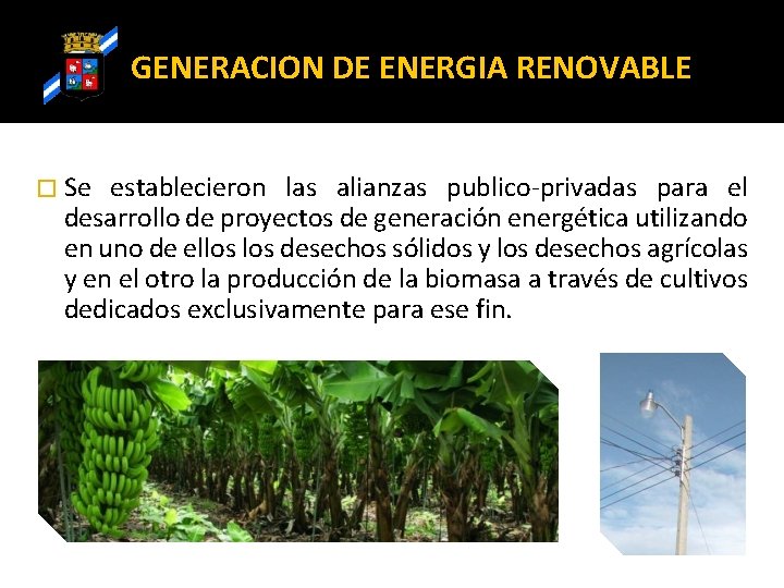 GENERACION DE ENERGIA RENOVABLE � Se establecieron las alianzas publico-privadas para el desarrollo de