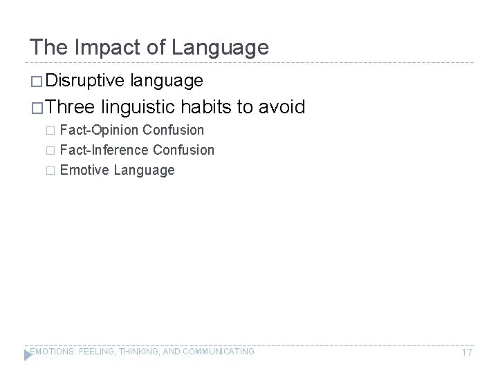 The Impact of Language � Disruptive �Three language linguistic habits to avoid Fact-Opinion Confusion
