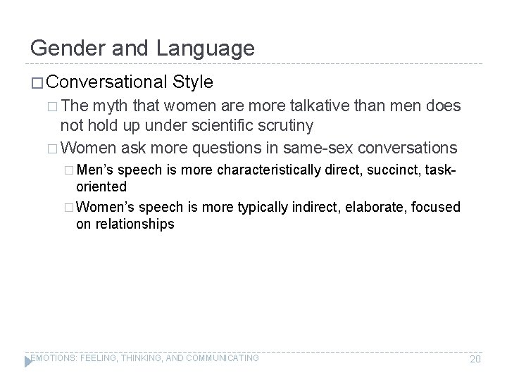Gender and Language � Conversational Style � The myth that women are more talkative