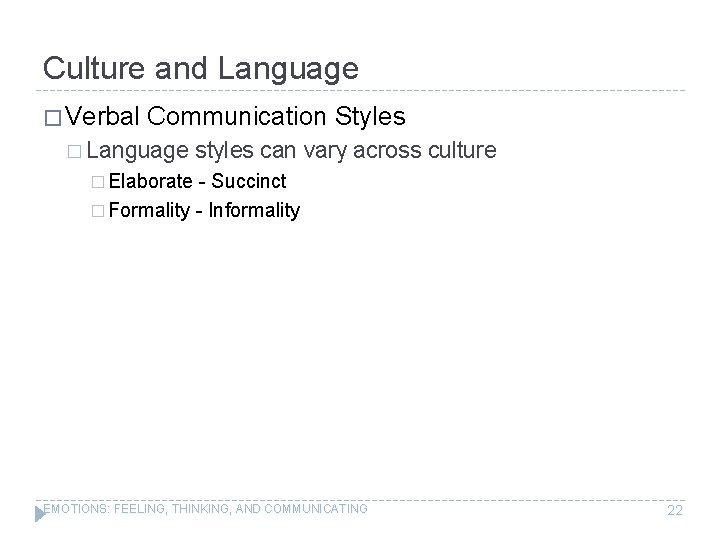 Culture and Language � Verbal Communication Styles � Language styles can vary across culture