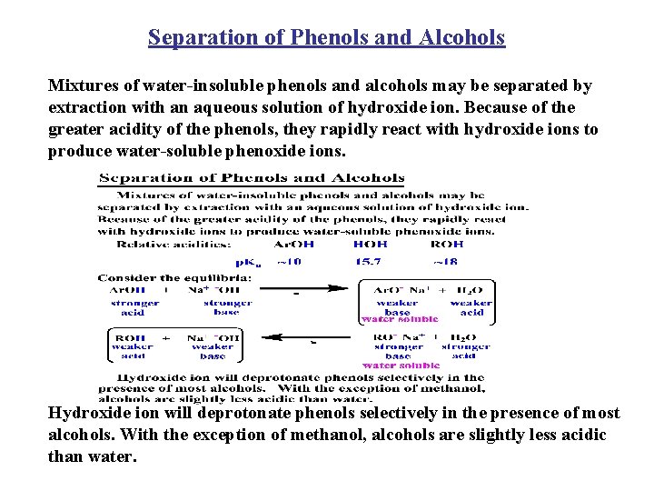 Separation of Phenols and Alcohols Mixtures of water-insoluble phenols and alcohols may be separated