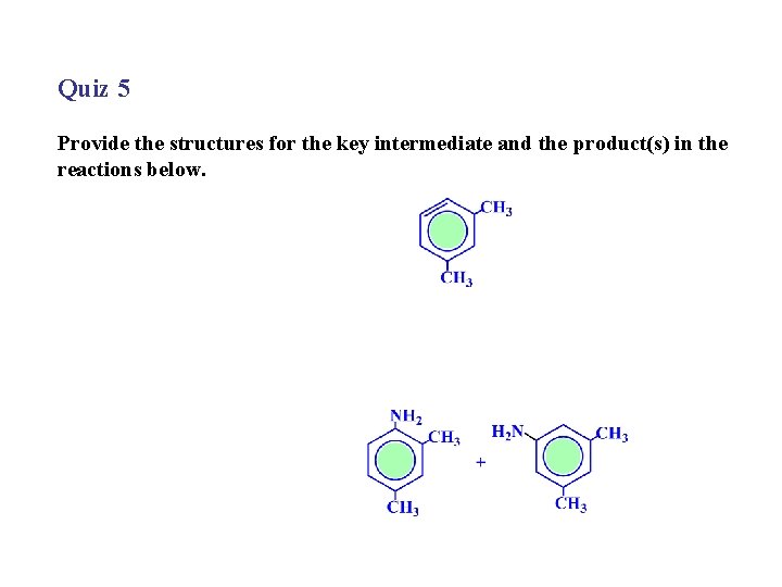 Quiz 5 Provide the structures for the key intermediate and the product(s) in the