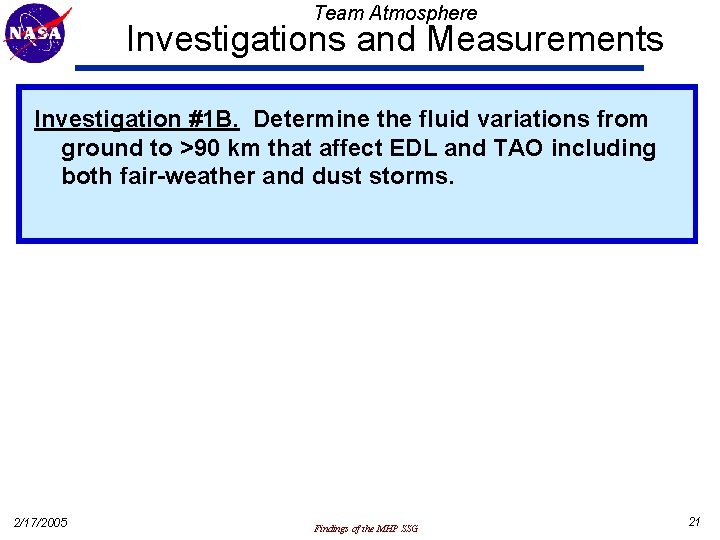 Team Atmosphere Investigations and Measurements Investigation #1 B. Determine the fluid variations from ground