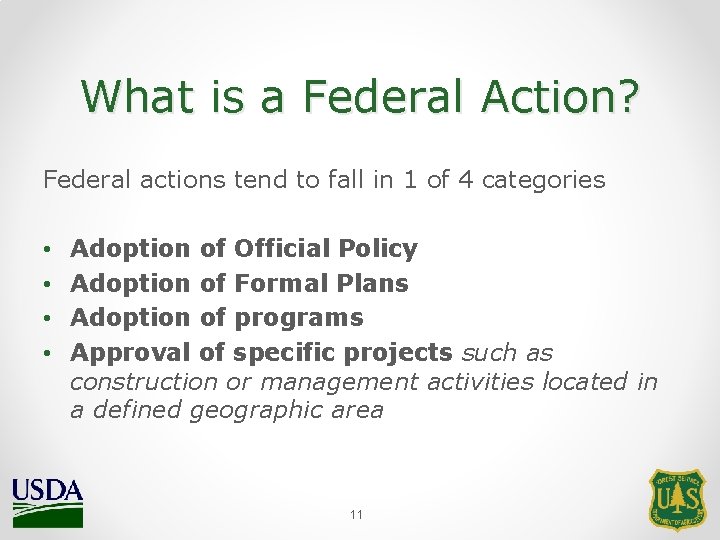 What is a Federal Action? Federal actions tend to fall in 1 of 4